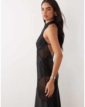 ASOS Premium Vormgevende Maxi-Jurk Met Mesh Panelen En Bandjes Op De Rug - Zwart