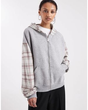 Collusion Mixed Check Zip-through Hoodie - Gray