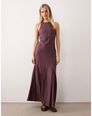 ASOS Linen Blend Racer Neck Maxi Sundress With Godets - Purple