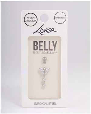 Lovisa Surgical Steel Cubic Zirconia Drop Belly Ring - White