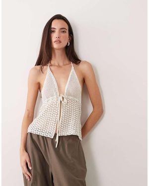 Miss Selfridge Knit Crochet Halterneck Top - Metallic