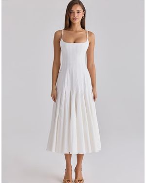 House Of Cb Vionne Pleated Cotton Godet Midi Dress - White
