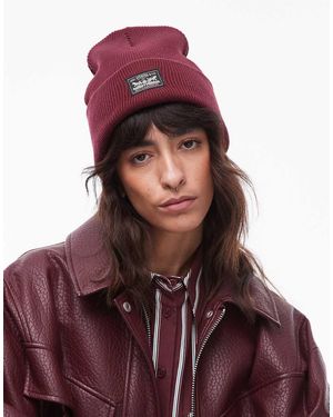 Levi's Label Logo Knit Ribbed Beanie - Red