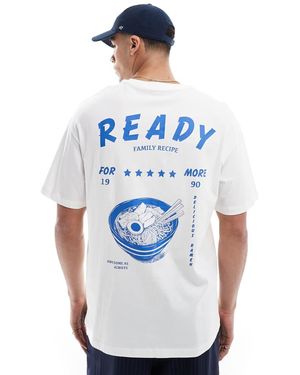 Jack & Jones T-Shirt Super Oversize Bianca Con Stampa Di Ramen Sul Retro - Bianco