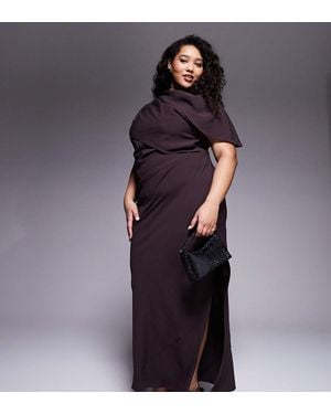 ASOS Vestido Largo Marrón Con Cuello Alto Y Cuerpo Drapeado Estilo Capa De Asos Design Curve - Gris