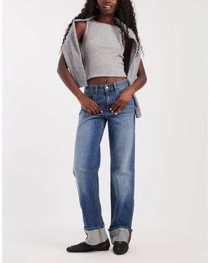 Vero Moda Coline Mid Rise Straight Leg Jeans With Fold Up - Blue