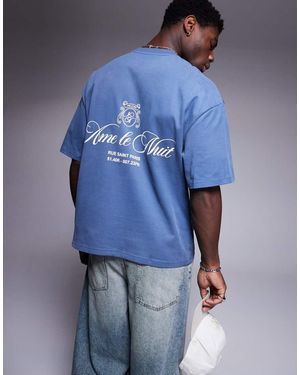 River Island Oversized Ame Le Nuit Script T-Shirt - Blue