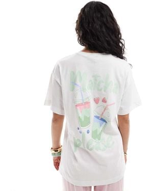 New Look Matcha Print Oversized T-shirt - White