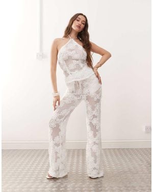 Amy Lynn Cici Wide Leg Flare Crochet Trousers Co-ord - Natural