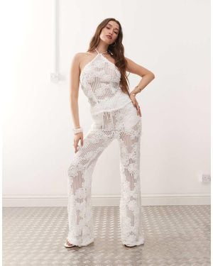 Amy Lynn Cici Wide Leg Flare Crochet Trousers Co-ord - Natural