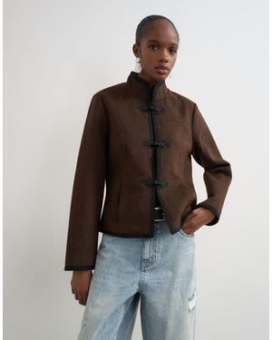 TOPSHOP Boucle Short Mandarin Jacket With Frogging - Brown