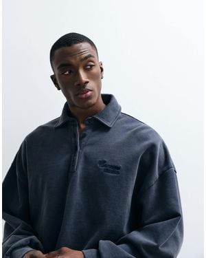 CERNUCCI Polo rugby oversize à manches longues avec logo en coton 100 % - Bleu