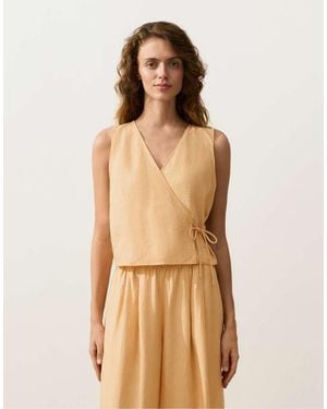 Oysho 100% Linen Square Neck Crossover Tie Top - Natural