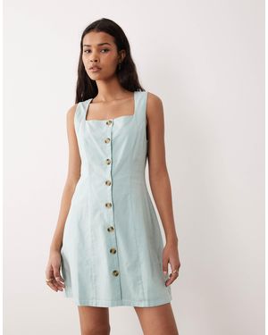 Nobody's Child Rosie Square Neck Mini Dress With Button Front - Blue