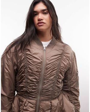 Monki Ruched Bomber Jacket - Brown