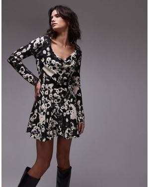 TOPSHOP Deep Cowl Neck Tea Dress - Multicolor