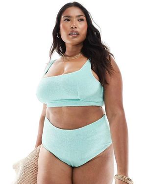 ASOS Asos Design Curve Charlene Textured Square Neck Crop Bikini Top - Blue