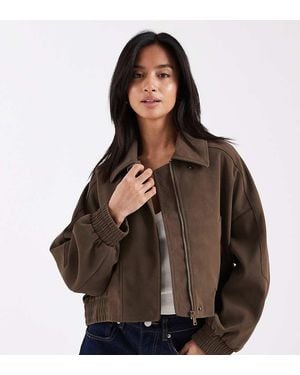 ASOS Asos Design Petite Leather Look Biker Bomber Jacket - Brown