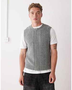 Reclaimed Vintage Loop Stitch Knitted Zip Through Tank - Grey