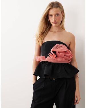 ASOS Bandeau Peplum Top With Corsage Detail - Black