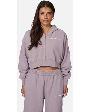 Good For Nothing Vintage Wash Cropped Zip Through Hoodie - Purple