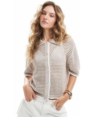 Brave Soul Loose Knit Collared Blouse - White