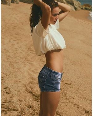 Bershka Denim Mini Shorts - Natural