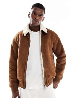 Jack & Jones Faux Suede Bomber With Borg Collar - Brown