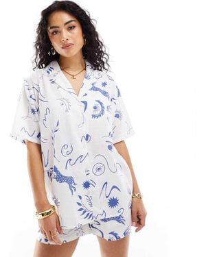 Iisla & Bird Printed Short Sleeve Beach Shirt Co-ord - White
