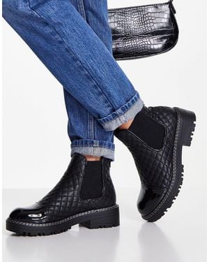 River Island Quilted Flat Chelsea Boot - Black