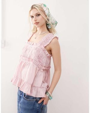 Collusion Satin Tiered Smock Top - Pink