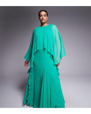 ASOS Asos Design Curve Trapeze Overlay Chiffon Maxi Dress With Ruffles - Blue