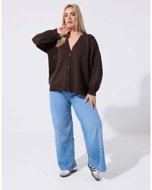 Yours Clothing Balloon Sleeve Cardigan - Blue