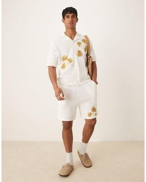 ASOS Oversized Textured Knitted Shorts Co-ord - Natural