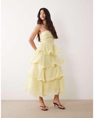 Vila Bandeau Structured Tiered Maxi Dress - Yellow