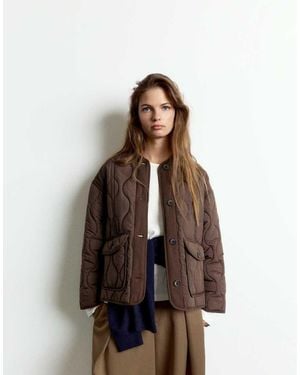 Pull&Bear Puffer Jacket With Pockets - Brown