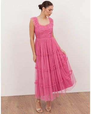 ANAYA Square Neck Ruffle Midaxi Dress - Pink