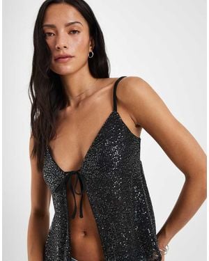 Hollister Sequin Tie Front Babydoll Cami - Black