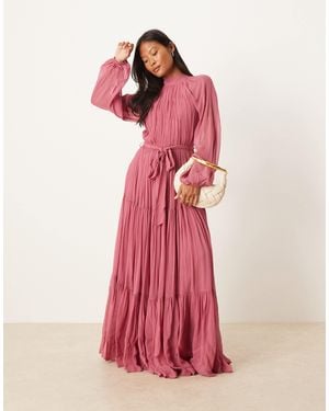 LACE & BEADS Chiffon Balloon Sleeve Maxi Dress - Pink