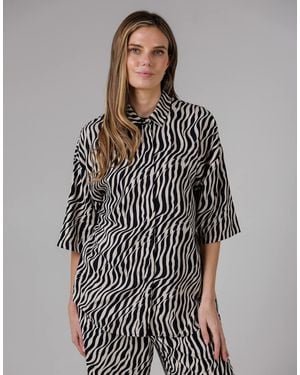 French Connection Tiger Print Oversized Button-Up 3/4 Length Sleeve Shirt - Grey