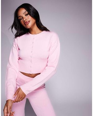 Aria Cove Structured Ribbed Waist Cropped Cardigan - Pink