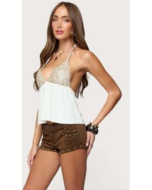 Edikted Hallie Sequin Babydoll Halter Top - White
