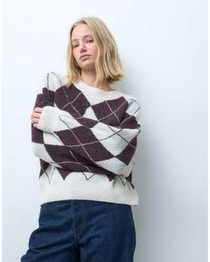 Vero Moda Maglione Oversize A Motivo Argyle Bordeaux E Crema - Grigio