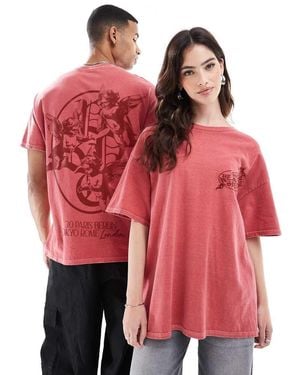 PRNT Heaven Sent 3.0 Front Print And Back Print Washed T-Shirt - Red