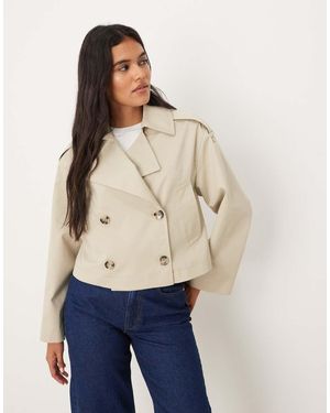 Mango Cropped Trenchcoat Van Katoenmix - Blauw