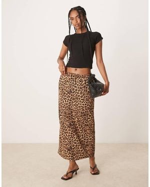 Threadbare Leopard Print Cotton Jersey Midi Skirt With Pockets - Natural