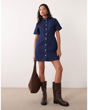 Barbour Maia Button Through Collared Denim Mini Dress - Blue