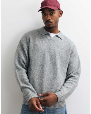Jack & Jones Jersey Polo Oversize De Pelo Suave En Gris Claro