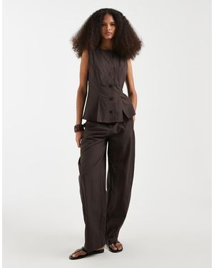 Vero Moda Elegante Broek Met Linnenlook En Wijde Ronde Pijpen - Bruin