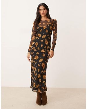 Never Fully Dressed Long Sleeve Mesh Maxi Dress - Natural